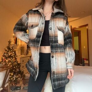 SOLD nwt forever 21 tan and black plaid shirt jacket shacket